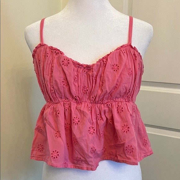 Hollister Tops - Hollister Hot Pink Floral Eyelet Camisole Juniors L